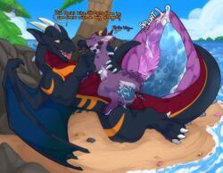 anthro beach bodily_fluids bunsen cocodrops_(artist) cum dragon duo feral genital_fluids genitals internal knot knot_grab kobold male male/male membrane_(anatomy) membranous_wings mochi_(ahkrin) nubbed_penis penis ridged_penis scalie seaside size_difference slit_penetration slit_play slit_sex tight_fit western_dragon wings