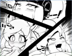 ahe_gao ami_(gwain_saga) biting_sheets black_and_white blushing deva_(gwain_saga) fangs geo_(gwain_saga) geoexe gwain_saga heart-shaped_pupils marlow mind_break orgasm