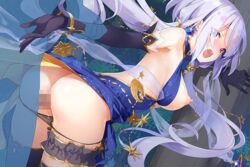 1boy against_tree ass bangle bent_over black_gloves black_legwear black_panties blush bracelet breasts censored dutch_angle earrings elbow_gloves female game_cg gloves jewelry kani_biimu large_breasts leg_garter light_purple_hair long_hair looking_back low_twintails mosaic_censoring nipples non-web_source open_mouth outdoors panties panty_pull penis purple_eyes sennen_sensou_aigis sex side-tie_panties solais_(sennen_sensou_aigis) straight string_panties sweat thighhighs tree twintails underwear very_long_hair