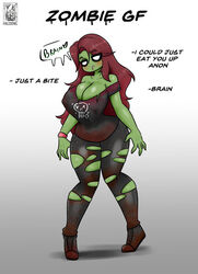 blood_stain breasts green_skin hair haloowl ideal_gf text_bubble torn_clothes unusual_skin_color zombie