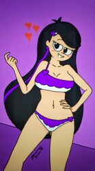 alternate_version_available big_breasts bikini black_hair bra curvy_figure heart long_hair lovely_(writers_crusaders) panties purple_bikini seducing seductive seductive_look seductive_smile simple_background solo_focus swimsuit swimwear thighs wcjuan writers_crusaders