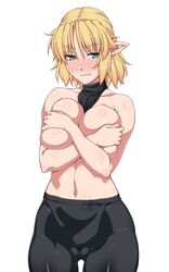 1girls big_breasts blonde_hair cameltoe covering_breasts female mizuhashi_parsee no_panties ootsuki_wataru pointy_ears tagme touhou undressing