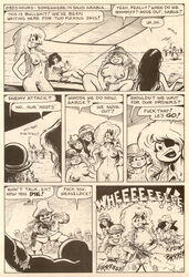 4girls big_breasts black_hair breasts cherry_poptart cherry_poptart_(comic) comic comic_page dialogue ellie_dee gun guns hairy hairy_pussy hairy_vagina larry_welz lola_palooza machine_gun masturbation multiple_girls naked naked_female no_color nude nude_female outdoor_nudity outdoors page_5 patty_melt pubic_hair saudi_arabia straight_hair sunbathing tagme touching_pussy tyrant unshaved_pussy