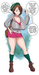 1girls aged_up backpack bag cardigan clothing female_only footwear gloria_(pokemon) human nintendo outerwear poke_ball pokemon pokemon_ss rexcrash64 scottish tagme