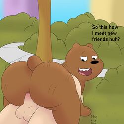 anal anal_penetration anal_sex anthro ass_shake backsack bear big_ass big_butt butt cartoon_network colossalstars duo english_text faceless_male furry gay grizzly_(wbb) grizzly_bear looking_back male male/male onomatopoeia open_mouth penis penis_in_ass pounding tail teeth text tongue trees ursid ursine we_bare_bears yaoi