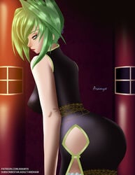 aramyx ass blue_eyes clothing dress fully_clothed green_hair huge_ass large_ass massive_ass qipao shaman_king tao_jun