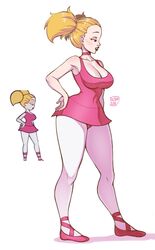 1girls 2021 ballerina ballet_dress ballet_slippers blonde_hair blue_eyes candi_(dexter's_laboratory) cartoon_network cleavage dee_dee_(dexter's_laboratory)_(cosplay) dexter's_laboratory dress female female_only fully_clothed hourglass_figure human large_breasts leotard_peek pink_dress pink_tights short_dress solo twintails voluptuous zeshgolden