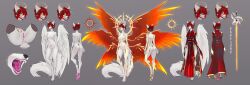 absurd_res angel angry anthro blep bodily_fluids cleric clothing content crying deity divinity expressions feathered_wings feathers female fire genitals glitter golden_markings halo hi_res hybrid kazumi_caelamor khomche kira_sher melee_weapon model_sheet orange_wings pubic_tattoo purple_mouth purple_tongue rapier red_wings robe seraph_(angel) solo sparkles sword tattoo tears tongue tongue_out vulva weapon white_wings wings