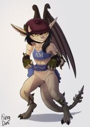 2026 2_horns 4_fingers absurd_res anthro artist_name barefoot black_hair blue_bottomwear blue_clothing blue_shirt blue_skirt blue_topwear blush bottomwear brown_wings cheerleader cheerleader_outfit claws closed_smile clothed clothed_anthro clothed_female clothing clothing_lift deadlock digital_media_(artwork) facial_piercing feet female female_anthro fingerless_gloves fingers furgonomic_hat furgonomic_headwear furgonomics gargoyle genitals glistening glistening_eyes glistening_genitalia glistening_vulva gloves green_clothing green_gloves green_handwear hair handwear hat headgear headwear hi_res horn ivy_(deadlock) kingdorkster looking_at_viewer membrane_(anatomy) membranous_wings mouth_closed multicolored_bottomwear multicolored_clothing multicolored_shirt multicolored_skirt multicolored_topwear navel newsboy_cap no_underwear non-mammal_navel non-mammal_vulva nose_piercing nose_ring piercing pointy_ears presenting presenting_vulva prick_ears red_clothing red_hat red_headwear ring_piercing septum_piercing septum_ring shirt simple_background skirt skirt_lift smile smiling_at_viewer solo tail tan_body tan_skin tan_tail tapering_tail teeth text text_on_clothing text_on_shirt text_on_topwear toe_claws toes topwear two_tone_bottomwear two_tone_clothing two_tone_shirt two_tone_skirt two_tone_topwear valve vulva white_background white_bottomwear white_clothing white_shirt white_skirt white_topwear wings yellow_eyes yellow_sclera
