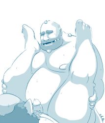 2015 belly big_belly blue_and_white bodily_fluids chocolateandmilk dated duo erection feet genitals head_spike hi_res humanoid humanoid_feet humanoid_genitalia humanoid_on_humanoid humanoid_penetrated humanoid_penetrating humanoid_penetrating_humanoid humanoid_penis humanoid_pointy_ears male male/male male_penetrated male_penetrating male_penetrating_male monochrome moobs not_furry nude one_eye_closed open_mouth overweight overweight_humanoid overweight_male penetration penis plantigrade pointy_ears pubes sex signature simple_background sweat