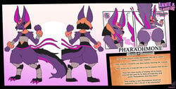 annie_and_the_mirror_goat_(catcouch) anthro bandage black_body black_fur canid canine canis catcouch clothing cum domestic_dog english_text fakémon female fur gold_(metal) gold_jewelry hi_res jewelry mammal model_sheet panties penis pharaoh_hound pharaohmone_(catcouch) pink_eyes primitive_dog purple_body purple_fur solo text tongue tongue_out underwear wildmon_(catcouch)