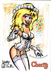 cherry_poptart cherry_poptart_(comic) corset flower_crown flower_in_hair larry_welz no_panties straight_hair wedding_corset wedding_dress wedding_lingerie white_corset white_garter_belt white_gloves white_stockings