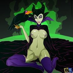 1girls arm_up arms belly_button big_breasts breasts cape diablo_the_raven disney disney_villains drawn-sex.com evil_grin female female_only grin horns keiko legs lipstick maleficent nipples nude pussy pussy_juice sleeping_beauty_(1959_film) slender solo stockings witch