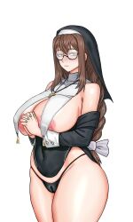 1girls al areolae arlene_libitina big_areola big_breasts big_nipples bilibili_al black_dress breasts breasts_bigger_than_head brown_hair cameltoe covered_navel cross curvy curvy_body curvy_female female glasses green_eyes green_nails lewd looking_at_viewer navel nipple_bulge nipples nipples_visible_through_clothing nun nun_hat nun_headdress nun_outfit original_character pink_areola pink_nipples pokies poking_out pussy pussy_visible_through_clothes pussy_visible_through_panties uniform vagina_visible_through_clothing