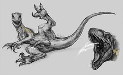 2020 anus bodily_fluids cum cum_on_leg cumshot dinosaur dromaeosaurid ejaculation feral genital_fluids genitals indoraptor jurassic_park jurassic_world lying male nude on_back open_mouth penis reptile reskaro scalie sharp_teeth sketch solo spot_color spread_legs spreading teeth theropod universal_studios