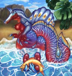 absurd_res anthro ass bared_teeth beach breasts claws dinosaur feet female finger_claws foot_focus genitals hi_res hugg.bees implied_sex mouth_closed nipples non-mammal_breasts non-mammal_nipples non-mammal_vulva paws plantigrade prehistoric_species presenting presenting_hindquarters reptile saurischian scalie sex_on_the_beach solo spinosaurid spinosaurus spinosaurus_mirabilis tail theropod toe_claws vulva