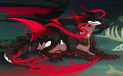 aroused black_body blade claws dinkysaurus dragon elemental_manipulation european_mythology feral fire fire_manipulation genitals grin half-erect hi_res horn male mythological_creature mythological_scalie mythology penis penis_tip presenting red_eyes red_glow red_horn red_penis red_wings redshift_(dinkysaurus) scaled_dragon scales scalie sharp_tail sickle_claw smile smug smug_grin solo tail tail_blade tapering_penis teasing_look toe_claws weapon_tail western_dragon wings