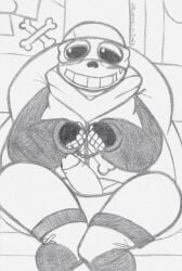 alternate_universe animated_skeleton bean_bag blush bone boots bottomwear clothed clothing cosplay costume crossbones_(ts_underswap) cuff_(restraint) erection footwear genitals gloves graphite_(artwork) handcuffed handcuffs handwear hi_res humanoid inside jacket lunarpanda8686 male metal_cuffs not_furry pants penis poster restraints sans sans_(underswap) sans_au shoes sitting sitting_on_bean_bag skeleton smile solo superhero topwear traditional_media_(artwork) ts_underswap undead underswap undertale undertale_(series) undertale_au white_body