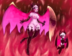 big_breasts demon demon_wings female_only friday_night_funkin full_body hand_on_breast hands_on_breasts horns mid-fight_masses nun open_mouth pink_skin pink_tongue sarvente_(dokki.doodlez) succubus summoning_circle thighs