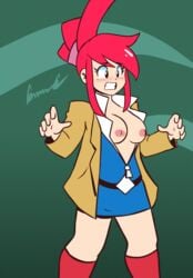 1girls animated cleavage female female_only ghost_trick huge_breasts jacket lynne_(ghost_trick) scruffmuhgruff unzipped unzipping