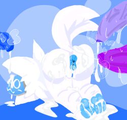 anthro ass ass_up bodily_fluids cum cum_covered cum_everywhere cum_on_butt cum_on_face cum_on_feet feet female fur genital_fluids genitals group hi_res machine male male/female messy musk musk_cloud owo penis penis_everywhere protogen seacero sweat sweatdrop white_body white_fur