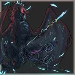 1:1 2021 2_penises animal_genitalia animal_penis big_penis bodily_fluids cloaca cloacal_penis crouching digitigrade dragon dragon_bai_(laobai) erection european_mythology feral genital_fluids genitals hemipenes hi_res holding_knee holding_leg holding_object holding_weapon laobai long_penis male melee_weapon membrane_(anatomy) membranous_wings multi_genitalia multi_penis mythological_creature mythological_scalie mythology penis polearm precum precum_string scalie solo spear spread_legs spreading tail tongue tongue_out turtle_penis unusual_anatomy unusual_genitalia unusual_penis vertical_cloaca weapon western_dragon wings