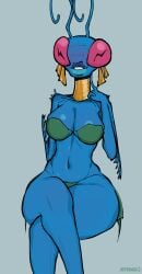 1alien 1girls alien alien_girl antennae_(anatomy) big_eyes bikini earrings gold_jewelry invincible invincible_(comics) jeteggs large_thighs long_neck medium_breasts mommy navel neck_brace necklace sitting solo solo_female thick thick_ass thick_legs thick_lips thick_thighs thighs thraxan