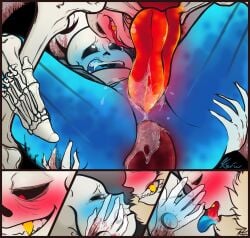 blue_blush blue_tongue gaster gaster_(undertale) glowing_genitalia kierie monster red_penis red_tongue sans sans_(underfell) sans_(undertale) sans_au selfcest skeleton threesome underfell undertail undertale undertale_(series) w.d._gaster w.d_gaster