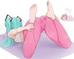 2d 2girls ass blue_hair brikot clothed clothing feet female female_only fully_clothed hair hatsune_miku hi_res highres kasane_teto light-skinned_female light_skin long_hair plain_background red_hair simple_background soles sports_bra toes top-down_bottom-up twin_drills twintails utau vocaloid white_background yoga_mat yoga_pants yoga_pose_meme_2026
