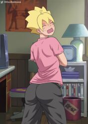 1boy absurd_res absurd_resolution absurdres anxious ass ass_focus back_view bedroom behind_view blonde_hair boruto:_naruto_next_generations boruto:naruto_next_generations boruto_uzumaki bubble_ass bubble_butt butt closed_eyes clothed clothing cute dat_ass densekkusu embarrassed embarrassed_expression embarrassed_male facial_markings fully_clothed gay gay_male hi_res high_resolution highres indoors light-skinned_male light_skin male male_focus male_only naruto naruto_(series) nervous nervous_expression nervous_face nervous_male open_mouth pale-skinned_male pale_skin pose posing presenting_ass presenting_butt shonen_jump shounen_jump shueisha solo solo_focus solo_male spiky_hair standing t-shirt teen teenage teenage_male teenager tight_clothing tight_pants twink uzumaki_boruto very_high_resolution weekly_shonen_jump weekly_shounen_jump whisker_markings whiskers yaoi yellow_hair