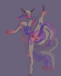 4_fingers abs alien anthro anus arm_tuft big_tail blush bodily_fluids body_blush butt_blush chimera claws clitoris dripping dripping_vulva ear_blush eyelashes featureless_feet feet female finger_claws fingers flexible fur gaping gaping_anus genital_fluids genitals head_tuft hi_res hooves horn huge_tail leg_in_air leg_tuft lips long_ears long_tail monotone_background on_one_leg pawpads presenting presenting_anus presenting_vulva purple_body purple_skin shaded shoulder_tuft simple_background skinnedteeth smile smiling_at_viewer solo spread_vulva spreading standing tail tail_anus tail_tuft tuft unguligrade unusual_anatomy unusual_tail vaginal_fluid_drip vaginal_fluid_string vaginal_fluids vulva vulva_blush yellow_body yellow_eyes yellow_fur