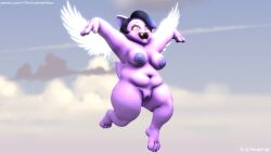 16:9 3d_(artwork) 5naptrap animal_humanoid areola ass big_butt black_eyes breasts catty_cattenheimer cloud digital_media_(artwork) domestic_cat eyelashes feathered_wings feathers felid felid_humanoid feline feline_humanoid felis female flying freckled_arms freckled_breasts freckled_hips freckled_legs freckled_thighs freckles genitals hair happy hi_res humanoid laugh long_eyelashes looking_up mammal mammal_humanoid natural_breasts nipple_dip nipples overweight overweight_female patreon purple_body purple_hair purple_nipples raised_hand sky sky_background skyscape slightly_chubby slightly_chubby_female solo source_filmmaker_(artwork) text thick_thighs undertale_(series) url venus_body vulva white_wings wide_hips widescreen wings yellow_eyes