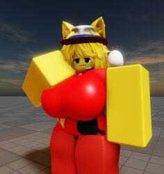 3d 3d_model 3d_render accessory animal_ears bangs big_breasts black_clothing black_detail blocky blocky_body blonde_hair bodysuit bright_colors busty cartoon cartoon_style cat_ears centered clean_render companion confident contrast_colors curvy cute_face decorative detailed_render empty_background exaggerated_anatomy exaggerated_proportions female fluffy_hair form_fitting front_view full_body game_asset game_character game_dev glossy gray_floor half_closed_eyes hat headwear high_res huge_breasts idle_pose kemonomimi large_hips long_hair looking_at_viewer mascot messy_hair minimalistic_scene neutral_pose no_logo no_text oc one_person original_character oversized_breasts plastic_texture playful red_clothing red_outfit relaxed_expression render_scene roblox roblox_avatar roblox_character roblox_studio roblox_style robloxian saturated_colors shiny shoulder_pet simple_background simple_geometry skin_tight small_creature smile smirk smooth_shading solo square_limbs standing studio_lighting stylized thick thick_thighs tight_clothes toy_like toy_style unity_style unreal_style vibrant victor_kruglov victorki13 white_creature wide_hips yellow_hair yellow_skin