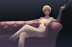 attack_on_titan blonde_hair blue_eyes bowl_cut female shingeki_no_kyojin short_hair solo solo_female tall_female taller_female taller_girl very_short_hair yelena_(attack_on_titan)