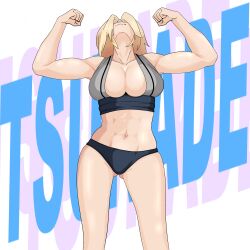big_breasts blonde_female blonde_hair flexing imfalto naruto_(series) naruto_shippuden swimsuit tsunade