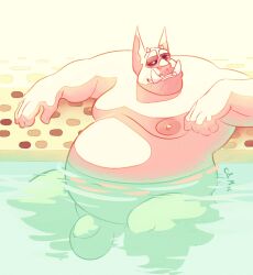 2016 balls belly big_balls big_belly chocolateandmilk dated flaccid foreskin genitals huge_belly humanoid humanoid_genitalia humanoid_penis imp male male_humanoid moobs nipples not_furry nude obese obese_humanoid obese_male overweight overweight_humanoid overweight_male partially_submerged penis pink_body pink_ears pink_nipples pink_skin sitting solo teeth vincent_(chocolate-beverage)