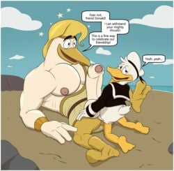 2boys anal anal_sex anatid anseriform arm_support avian balls barefoot beach beak benjibat big_pecs big_penis bird clothed clothing disney donald_duck duck ducktales ducktales_(2017) duo erection feet foreskin from_front_position gay genitals hi_res huge_cock humanoid_genitalia humanoid_penis leaning_on_elbow lying male male/male male_only muscular muscular_male nipples outside partially_clothed partially_retracted_foreskin pecs penetration penis puffy_nipples seaside size_difference small_dom_big_sub storkules uncut yaoi