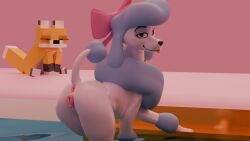 16:9 3d_(artwork) accessory animal_genitalia animal_vulva anus bedroom_eyes big_bow black_eyes black_nose blocky_body blocky_snout blue_body blue_fur bow_ribbon butt canid canine canine_genitalia canine_vulva canis digital_media_(artwork) dipstick_tail disney domestic_dog duo eyelashes female female_feral female_only feral fox fox_(minecraft) fur genitals georgette_(disney) georgette_(oliver_and_company) hair_accessory hair_bow hair_ribbon long_eyelashes looking_at_viewer mammal mango_(digitoxici) markings microsoft minecraft mojang narrowed_eyes neck_tuft oliver_and_company orange_body orange_fur partially_submerged pink_anus pink_bow pink_vulva poodle presenting presenting_hindquarters puffy_vulva quadruped raised_tail ribbons seductive sitting swoomy tail tail_markings tuft vulva water wet wet_legs white_body white_fur white_paws widescreen xbox_game_studios