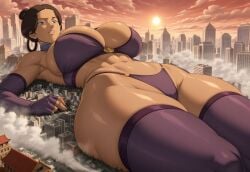 1girls ai_generated avatar_the_last_airbender big_breasts breasts building building_destruction city city_destruction clothed clothed_female dark-skinned_female dark_skin destruction female female_focus female_only giantess katara large_boobs large_breasts laying_on_back memesrus1234 nickelodeon nicktoons solo solo_female solo_focus thick_thighs thighs water_tribe