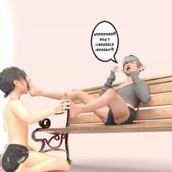 2boys 2femboys 2males 3d 3d_(artwork) 3d_artwork 3d_render 3drender aged aged_up alphinaud_leveilleur anime_boy bench boy daz3d daz_studio elf_boy elf_ears elf_male feet feet_focus feet_tickling femboy femboy_feet final_fantasy foot_fetish foot_licking foot_play giggling kinky laugh laughing laughing_man licking licking_feet licking_foot myart oc oc/canon render short_boy sitting sitting_down sitting_on_bench speech_bubble tickle tickle_feet tickle_fetish tickle_torture tickled tickles tickling ticklish ticklish_feet twink twink_feet white_hair zazkinkart