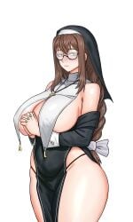 1girls al areolae arlene_libitina big_areola big_breasts big_nipples bilibili_al black_dress breasts breasts_bigger_than_head brown_hair covered_navel cross curvy curvy_body curvy_female female glasses green_eyes green_nails lewd looking_at_viewer navel nipple_bulge nipples nipples_visible_through_clothing nun nun_hat nun_headdress nun_outfit original_character pink_areola pink_nipples pokies poking_out pussy pussy_visible_through_clothes pussy_visible_through_panties uniform vagina_visible_through_clothing