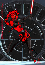 1girls breasts cleavage clothed clothing curvy darth_talon detailed_background female_focus female_only inspector97 looking_at_viewer medium_breasts pose revealing_clothes smile solo star_wars twi'lek wide_hips yellow_eyes