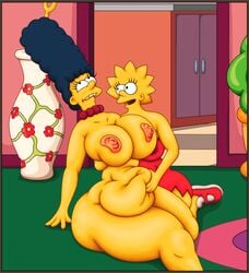 belly big_breasts bynshy chubby chubby_female clothing fat fat_belly incest lisa_simpson marge_simpson mother_and_daughter the_simpsons