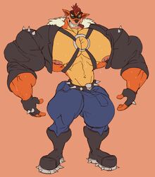 1boy activision anthro bara bulge crash_(series) crash_bandicoot crash_bandicoot:_warped flaccid fully_clothed furry hunk hyper jacket jeans male male_only naughty_dog remert shirtless solo solo_male sunglasses sweat sweating sweaty