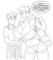 amazon asuka_langley_sohryu cleavage clothing crop_top curvy daisy_dukes huge_breasts large_breasts larger_female male neon_genesis_evangelion rexcrash64 shinji_ikari shopping shorter_male shorts slice_of_life smaller_male taller_female taller_girl thick_thighs wide_hips