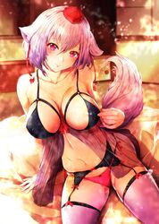 1girls areola_slip big_breasts blush breasts female fluffy_ears lingerie mayonaka_taruho momiji_inubashiri smile tagme tokin_hat touhou wolf_ears wolf_girl wolf_tail