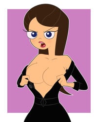 breasts covered_nipples disney female hourglass_figure large_breasts lipstick long_hair open_mouth phineas_and_ferb porkchop_(artist) purple_background vanessa_doofenshmirtz white_background