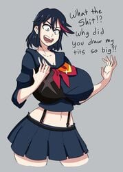 1girls 4th_wall_breaking big_breasts breast_expansion breasts huge_breasts kill_la_kill large_breasts matoi_ryuuko rexcrash64 school_uniform senketsu tagme