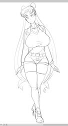 bishoujo_senshi_sailor_moon casual_clothes clothing exposed_stomach large_breasts rexcrash64 shorts sketch stockings usagi_tsukino