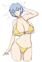 1girls aged_up arm_up armpit big_breasts bikini busty cartoon_network cleavage female large_breasts navel neon_genesis_evangelion pose posing rei_ayanami rexcrash64 smile solo standing swimsuit toonami voluptuous